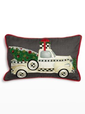 MacKenzie-Childs Holiday Christmas Tree Truck Decorative Throw Pillow NWT